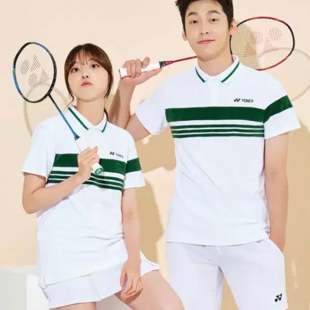 [BUNJANG] Yonex Badminton Tennis Short Sleeve T-Shirts (White/Green Accent) - Set of 3 / 요넥스 배드민턴 테니스 흰색 그린 포인트 반팔티 3장