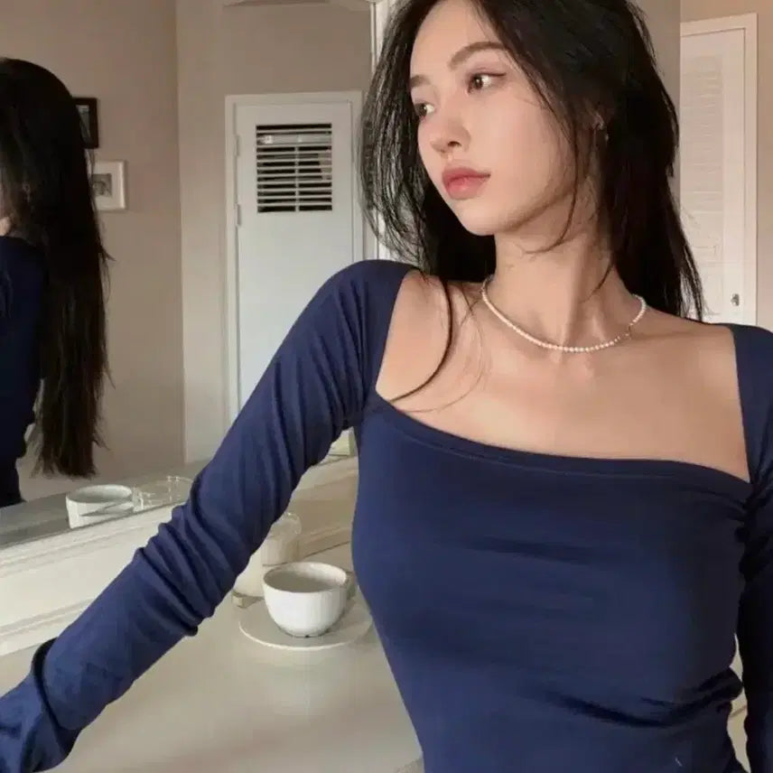 [BUNJANG] Faded 'Jade Square Neck Long Sleeve Top / 페일제이드 스퀘어넥 긴팔
