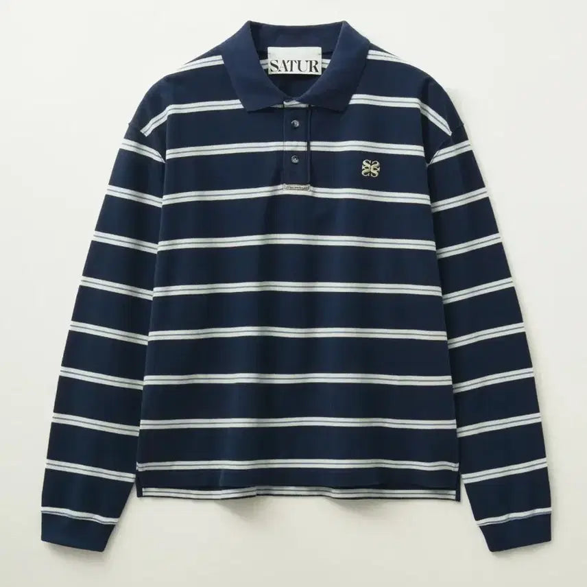[BUNJANG] Saeter Stripe Pique Polo Long Sleeve Navy L / 새터 스트라이프 피케 폴로 롱 슬리브 네이비 L