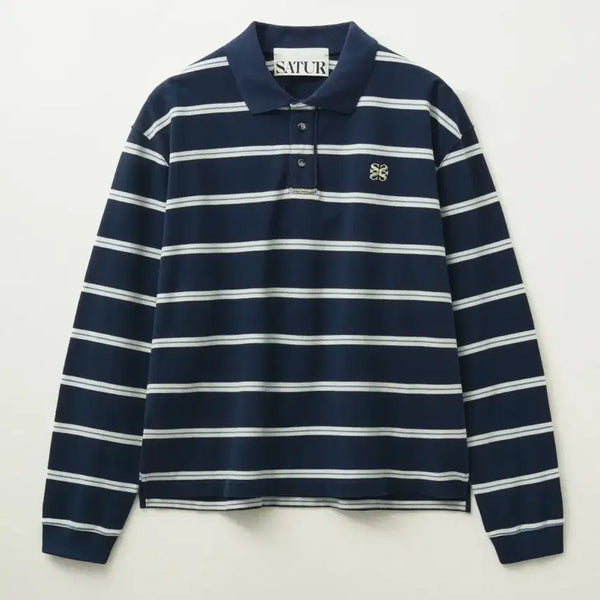 [BUNJANG] Saeter Stripe Pique Polo Long Sleeve Navy L / 새터 스트라이프 피케 폴로 롱 슬리브 네이비 L