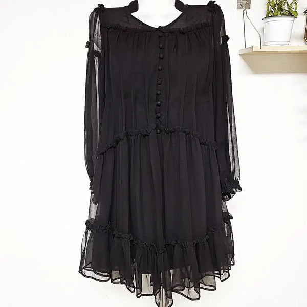 [BUNJANG] 100% Silk Sheer Ruffle Tiered Mini Dress - Black / 실크100% 시어 러플 티어드 미니원피스 55 블랙