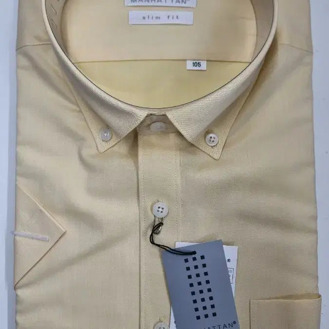 [BUNJANG] Domestic Slim Fit Yellow Short Sleeve Shirt New / 국산 슬림핏 옐로우 반팔 셔츠 새상품