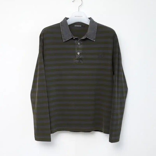 [BUNJANG] HAECHINGROOM VTG Stripe Polo Tee Dyed Yellow L / 해칭룸 VTG Stripe Polo Tee Dyed Yellow L