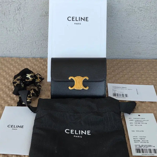 [BUNJANG] Celine Triomphe Compact Wallet with Coin Shiny Calfskin Black / CELINE[정품S급/풀구성] 셀린느 트리옹프 컴팩트 지갑 블랙