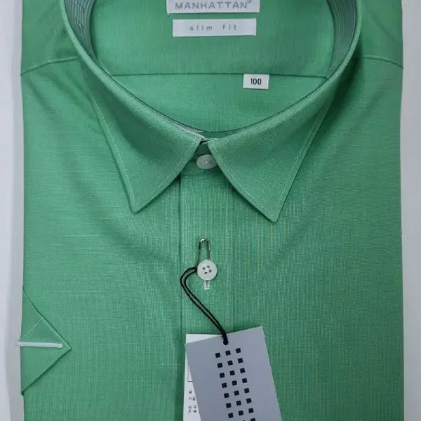 [BUNJANG] Manhattan Slim Fit Short Sleeve Shirt - Green / 국산 맨하탄 슬림핏 반팔셔츠 그린 새상품