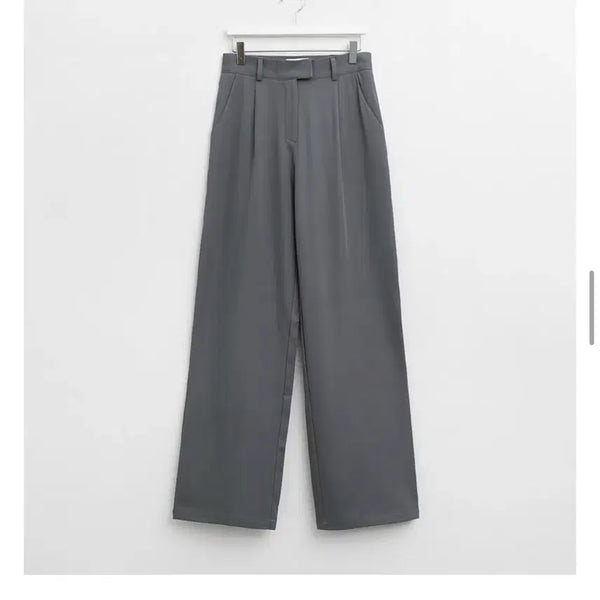 [BUNJANG] Clean Button Wide Slacks - Gray (S) / 와이드 슬랙스 그레이 s