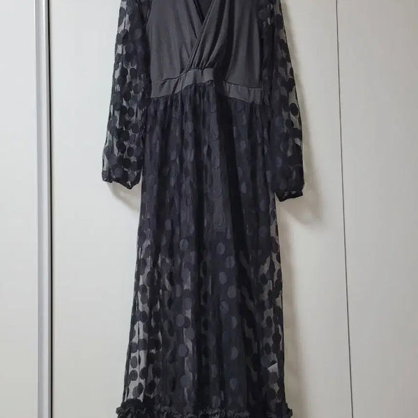 [BUNJANG] Black Dot See-Through Long Dress / 블랙 도트 시스루 롱 원피스