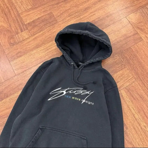 [BUNJANG] Stussy New Wave Black Hoodie / 스투시 뉴웨이브 블랙 후드티