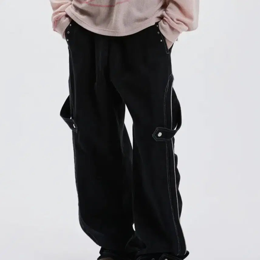 [BUNJANG] RSSC Strap Side Wrinkle Denim Pants - Black / RSSC STRAP SIDE WRINKLE DENIM PANTS - BL