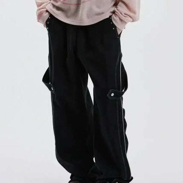 [BUNJANG] RSSC Strap Side Wrinkle Denim Pants - Black / RSSC STRAP SIDE WRINKLE DENIM PANTS - BL