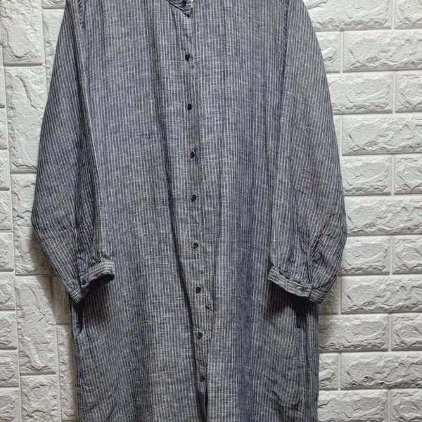 [BUNJANG] Rayon Stripe Henley Neck Long Shirt Dress / 마.레이온 헨리넥 스트라이프 롱 셔츠 원피스