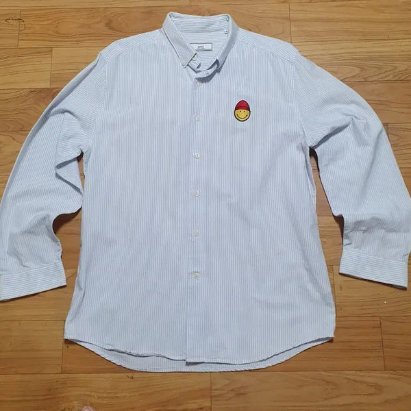 [BUNJANG] AMI Smiley Oxford Stripe Shirt Light Blue / 아미 스마일리 옥스퍼드 스트라이프 셔츠 하늘색 칭찬은고래도춤추게