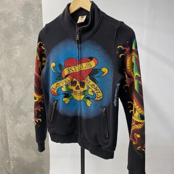 [BUNJANG] Ed Hardy Y2K Tattoo Printing Zip-Up Hoodie / [M] Ed Hardy 에드하디 Y2K 타투 프린팅 집업
