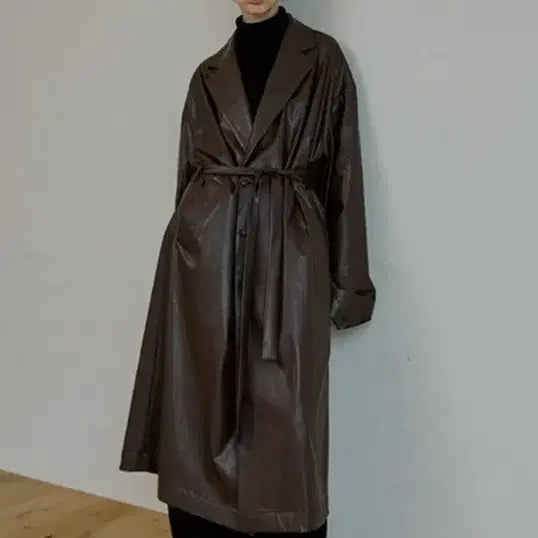 [BUNJANG] Marenna Leather Trench Coat Dark Brown Size 2 / 말렌 레더 트렌치코트 2사이즈 다크브라운