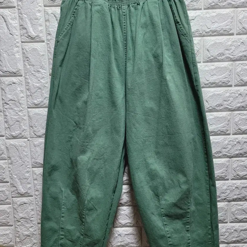[BUNJANG] Green Cotton Spandex Relaxed Fit Pants / 그린색 면스판 배기바지