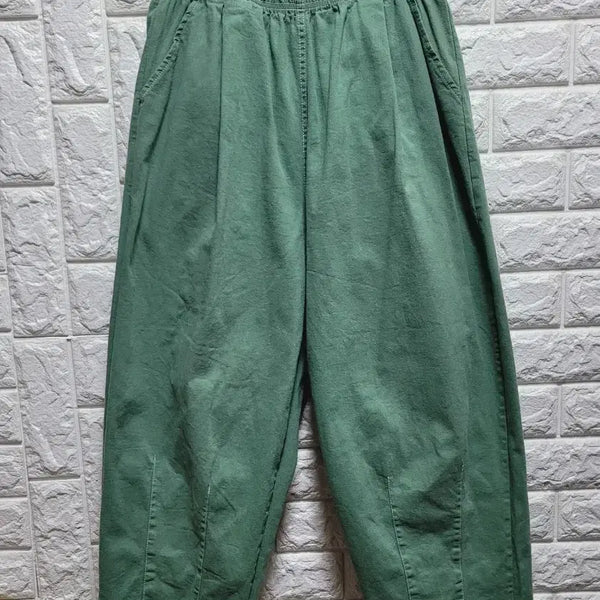 [BUNJANG] Green Cotton Spandex Relaxed Fit Pants / 그린색 면스판 배기바지