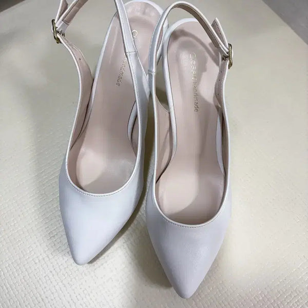 [BUNJANG] Classic Handmade White Slingback Heels (240) / 클래식 핸드메이드 화이트 힐 슬링백240
