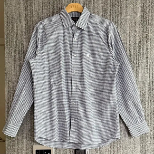 [BUNJANG] DAKS Men's Linen Blend Gingham Check Shirt - Navy & White / 닥스 DAKS 남성 린넨 마 블렌드 깅엄 체크 셔츠 100 사이즈