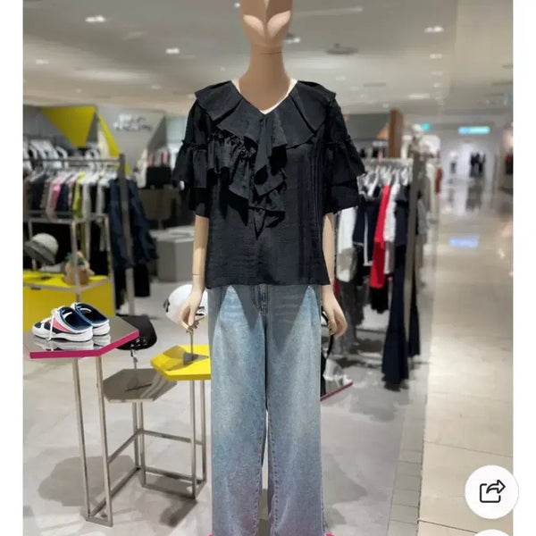 [BUNJANG] Lucky Chouette Black Frill Blouse / 럭키슈에뜨 블랙 프릴 블라우스 36(55)