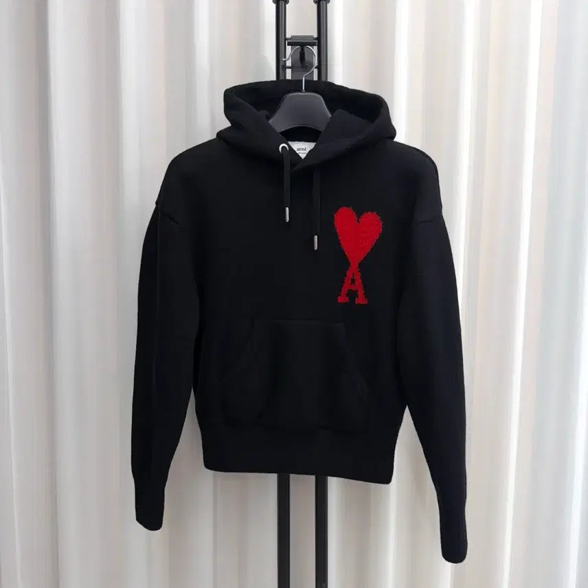[BUNJANG] AMI Big Heart Knit Hoodie Black / [S] 아미 빅하트 니트 후드티 블랙