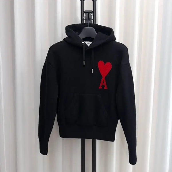 [BUNJANG] AMI Big Heart Knit Hoodie Black / [S] 아미 빅하트 니트 후드티 블랙