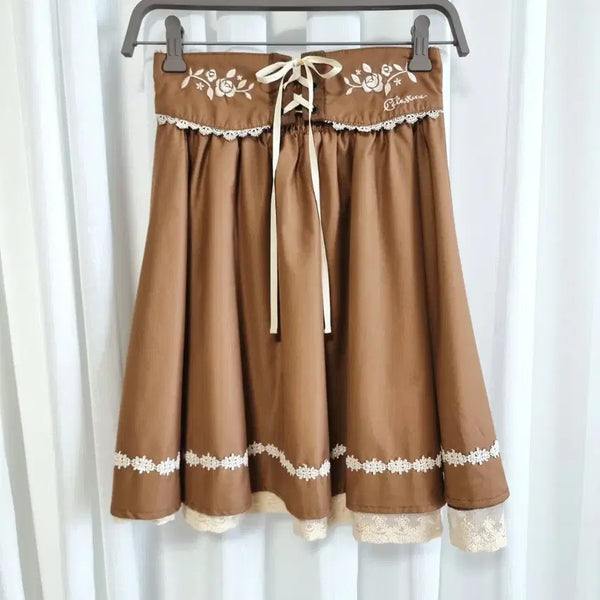 [BUNJANG] ARROW Corset Lace Banding Skirt Milk Choco (M) / ARROW 애로우 코르셋 레이스 밴딩스커트 밀크초코 (M) 미시착새상품