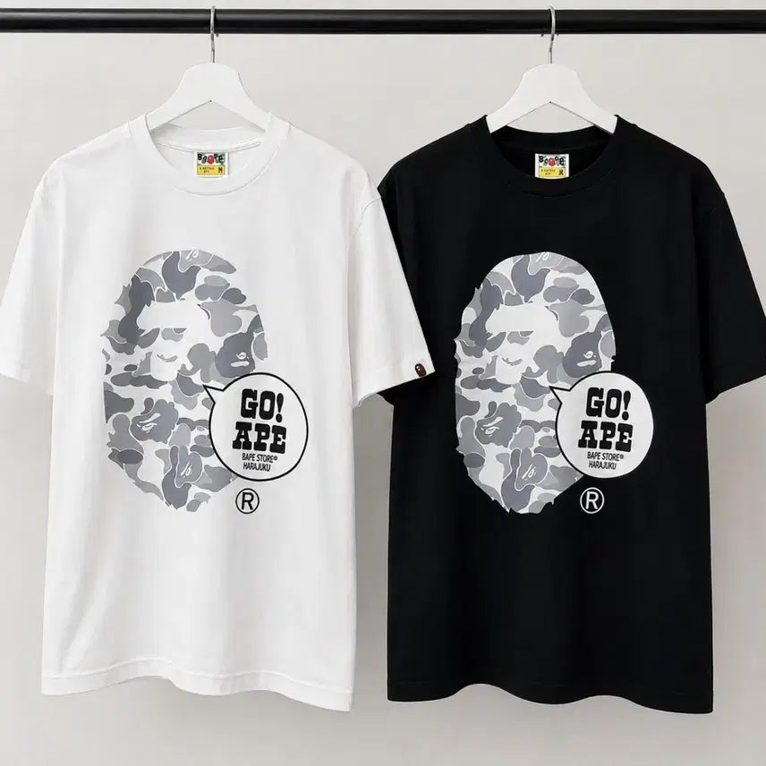 [BUNJANG] BAPE GO! APE Short Sleeve T-Shirt White/Black / BAPE 베이프 고! 베이프 하라주쿠 카모  반팔 티셔츠 s~xl.