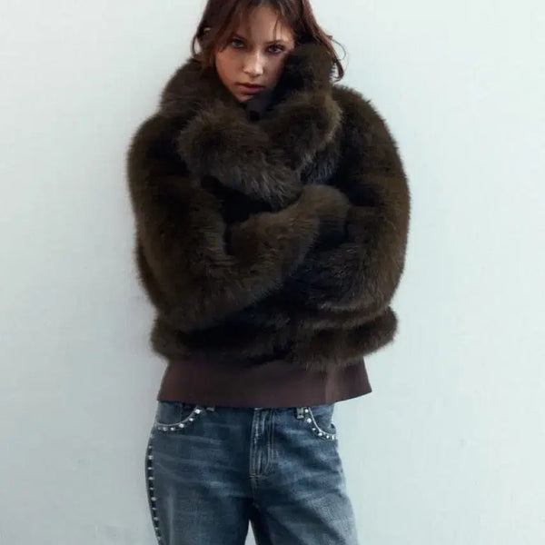 [BUNJANG] Zara Brown Faux Fur Short Coat Jacket / [xs] zara 자라 퍼 숏 코트 브라운 퍼 자켓