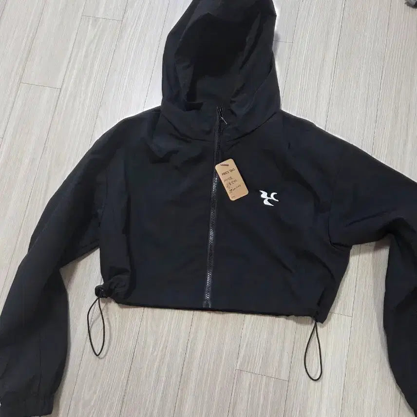 [BUNJANG] Black Cropped Hooded Zip-Up with Drawstring Hem / 크롭 후드 집업 블랙
