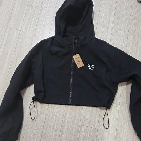 [BUNJANG] Black Cropped Hooded Zip-Up with Drawstring Hem / 크롭 후드 집업 블랙