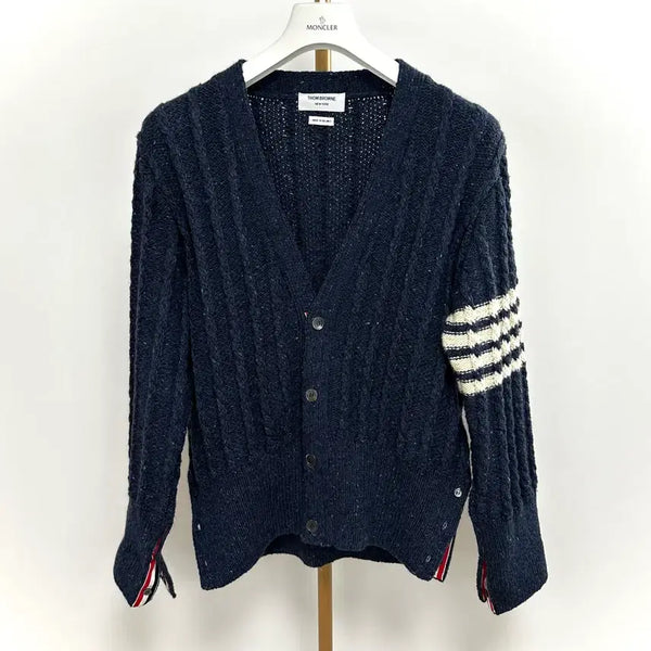 [BUNJANG] Thom Browne Donegal Cable Cardigan Navy Size 5 / [ 새상품급 , 5사이즈 ] 톰브라운 사선완장 도네갈케이블 가디건 네이비