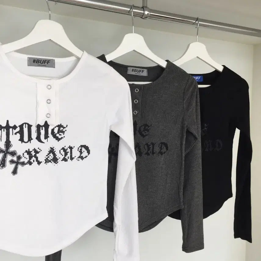[BUNJANG] Lettering Span Long Sleeve T-Shirt - White, Charcoal, Black / <새상품> 레터링 스판 긴팔티 - 화이트 차콜 블랙
