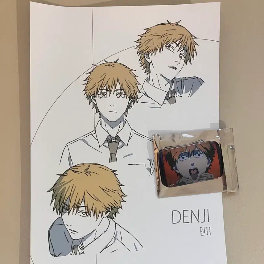 [BUNJANG] Chainsaw Man Denji Pop-up Store Special Poster & Square Badge Bundle Set / 체인소맨 팝업 덴지 특전포스터 + 사각 뱃지 일괄