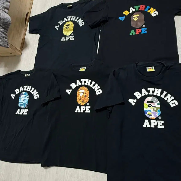 [BUNJANG] BAPE College Short Sleeve T-Shirt Set (5 Types) / 베이프 반팔 티셔츠 5종 급처 블랙