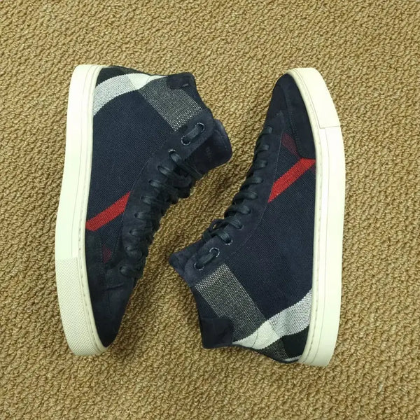 [BUNJANG] Burberry Check High-Top Sneakers Navy / 버버리 체크 하이탑 스니커즈 네이비