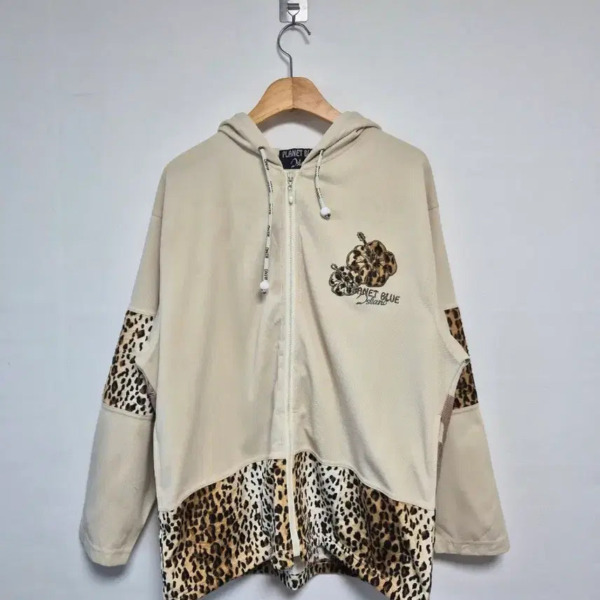 [BUNJANG] JPN Planet Blue Leopard Panel Hoodie / JPN플레닛블루 레오파드 절개 후드 free