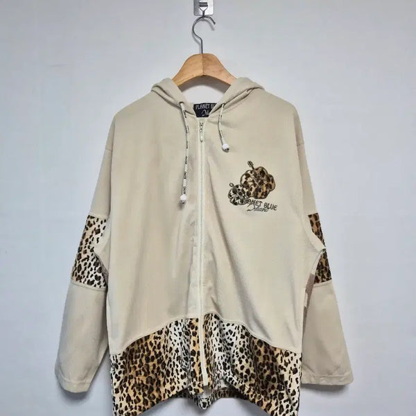 [BUNJANG] JPN Planet Blue Leopard Panel Hoodie / JPN플레닛블루 레오파드 절개 후드 free