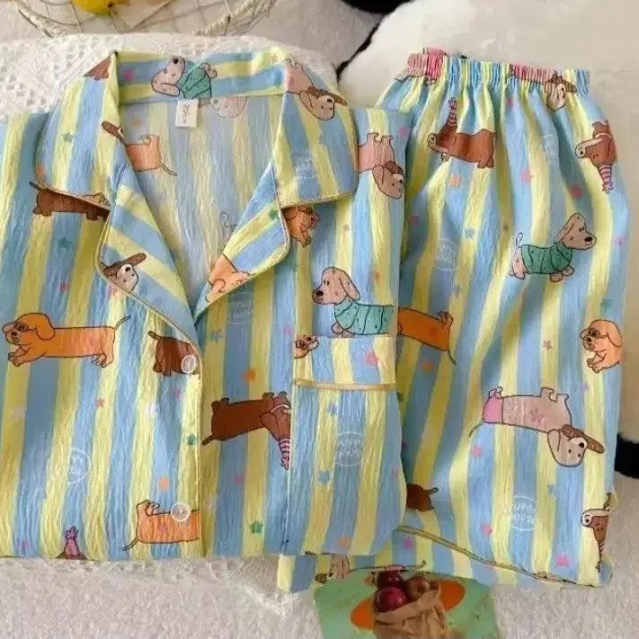 [BUNJANG] Stripe Puppy Pajama Set / 스트라이프 퍼피 잠옷세트