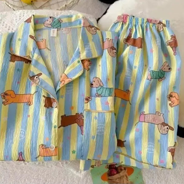 [BUNJANG] Stripe Puppy Pajama Set / 스트라이프 퍼피 잠옷세트