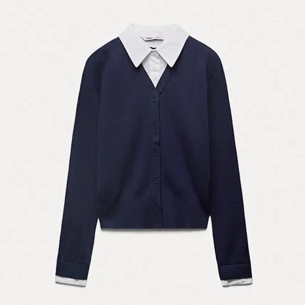 [BUNJANG] Mixxo Layered Shirt Cardigan Navy S / (새상품) 미쏘 셔츠 레이어드 가디건 네이비 S