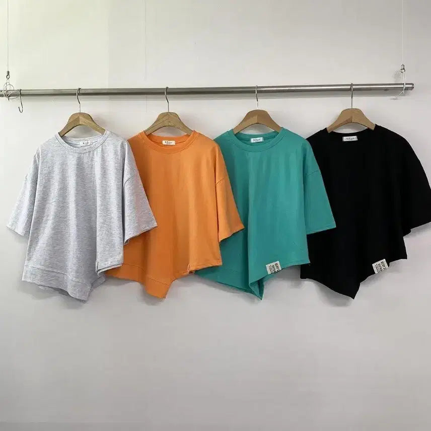 [BUNJANG] Asymmetrical Hem Short Sleeve T-Shirt / 언발란스 기장 반팔 티셔츠
