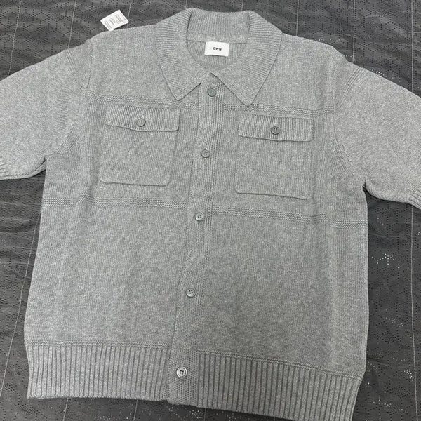 [BUNJANG] Two-Pocket Collar Short-Sleeve Cardigan / (새상품)투포켓 카라 니트 반팔 가디건