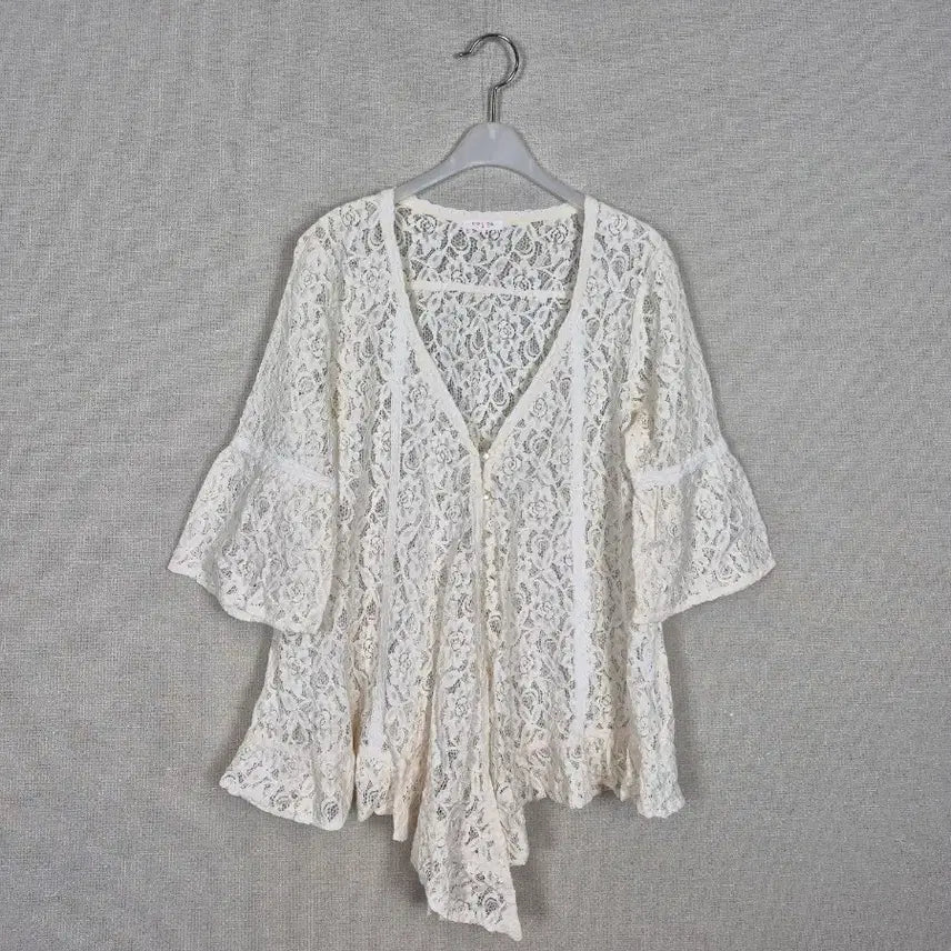 [BUNJANG] Women's Ivory Lace 7/8 Sleeve Cardigan (M) / #55,66추천(M) 면혼방 아이보리 레이스 7부소매 가디건