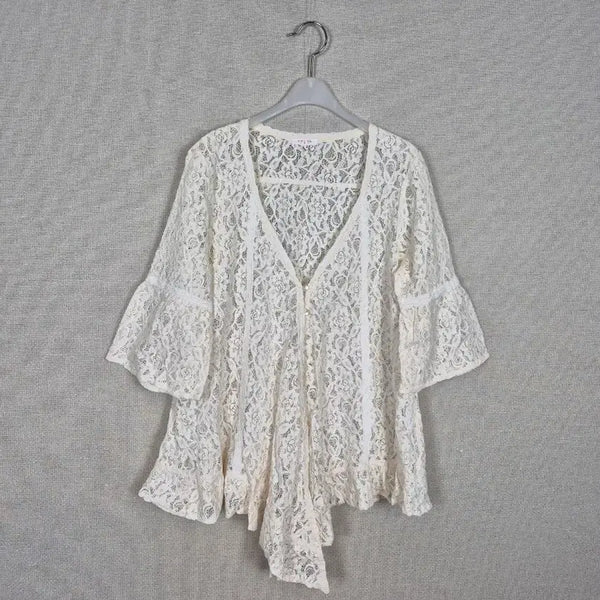 [BUNJANG] Women's Ivory Lace 7/8 Sleeve Cardigan (M) / #55,66추천(M) 면혼방 아이보리 레이스 7부소매 가디건