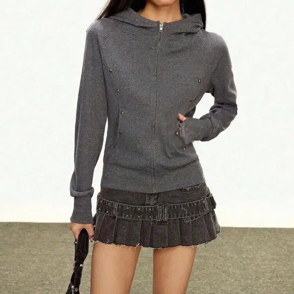 [BUNJANG] Unisex Charcoal Zippered Hoodie (One Size) / 차콜 찡 후드집업