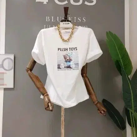 [BUNJANG] Cubic Teddy Bear Short Sleeve T-Shirt / 포커스 큐빅 곰돌이 반팔 티셔츠