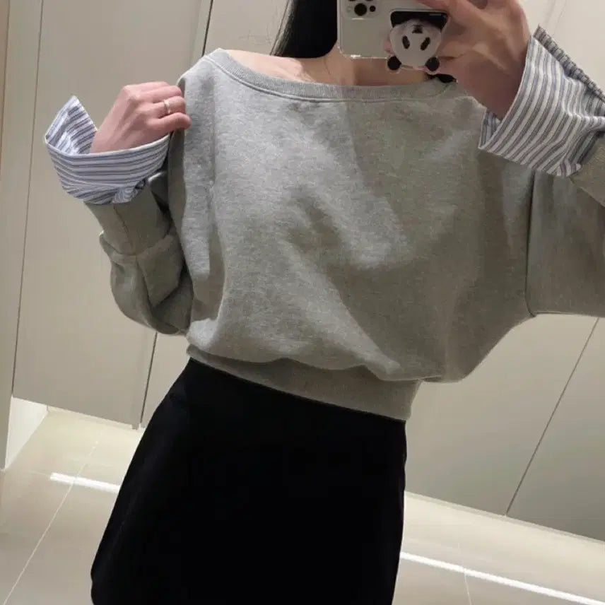 [BUNJANG] Striped Layered Cropped Sweatshirt / 크롭 레이어드 맨투맨