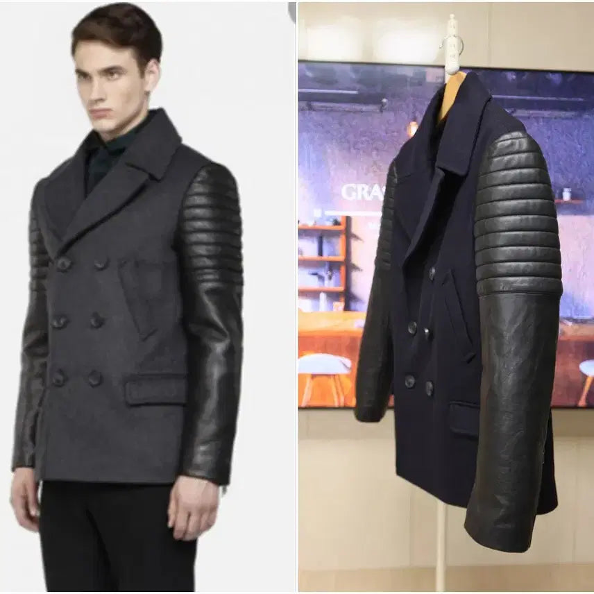 [BUNJANG] Mackage Leather Sleeve Biker Peacoat - Cashmere Blend, Genuine Cowhide / 맥케이지 Mackage  피코트 캐시미어,소가죽