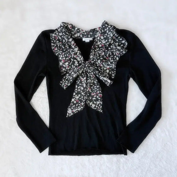 [BUNJANG] Ensuite Suzuko Mori Ribbon Layered Ribbed Knit / ensuite 모리걸 하구미 스즈코 리본 레이어드 골지 니트