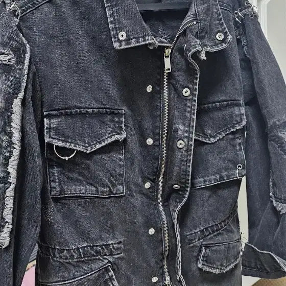 [BUNJANG] Black Denim Washed Vintage Field Jacket / 블랙 데님 워싱 빈티지 야상 자켓